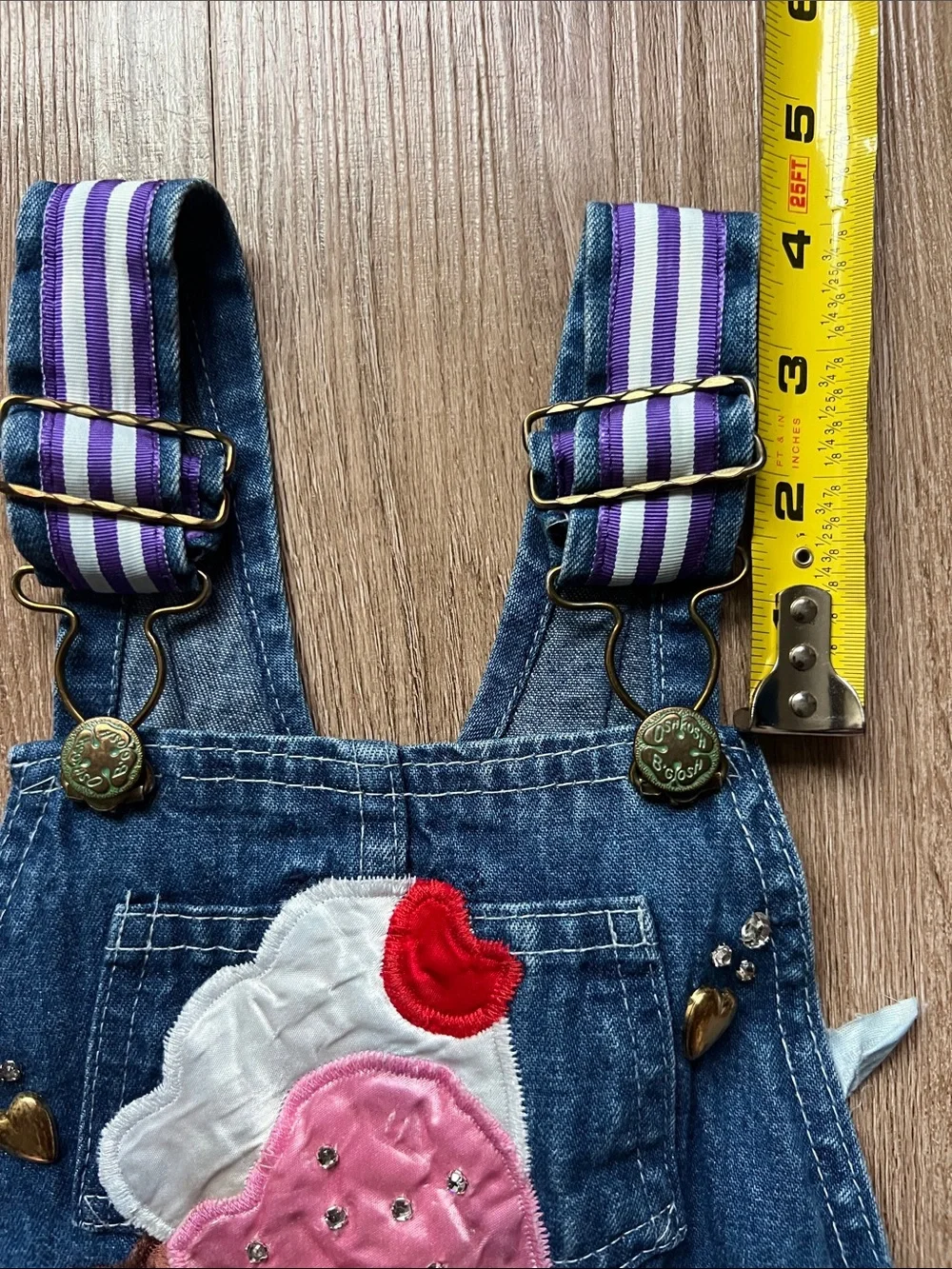 Vintage OshKosh B’gosh Girls Whimsical Studded Ice Cream Denim Overalls